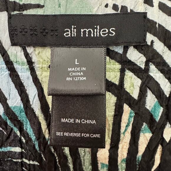 Ali Miles One-Button Jacket Tropical Leaf Print Crinkle Textured Large Floral - Picture 2 of 7